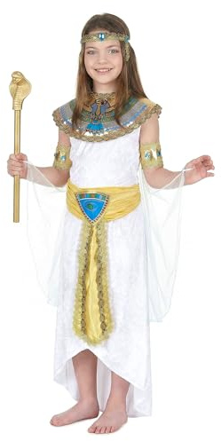 DEGUISE TOI - Déguisement egyptienne fille - Robe - Collerette - 2 Brassards - Bandeau - Ceinture - L 10-12 ans (130-140 cm) - Doré - Déguisements enfants - 100% Polyester - Lavage à la main -