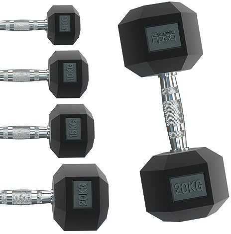 Body-Revolution-Hex-Hanteln - mit Gummi überzogenes Sechskant-Gusseisen-Hantel-Gewichte-Set (1 bis 40 kg), 7kg pair