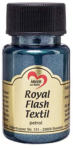 Ideen mit Herz Royal Flash Textil, Glitzer-Metallic-Farbe | hochdeckend, cremige Textilfarbe auf Wasserbasis | für helle und dunkle Textilien | 50 ml (petrol)