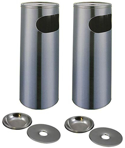 Papelera Acero Inoxidable con Tapa, Papeleras de pie con cenicero Metal en Pack de 2 uds 58 x 20,5 cm