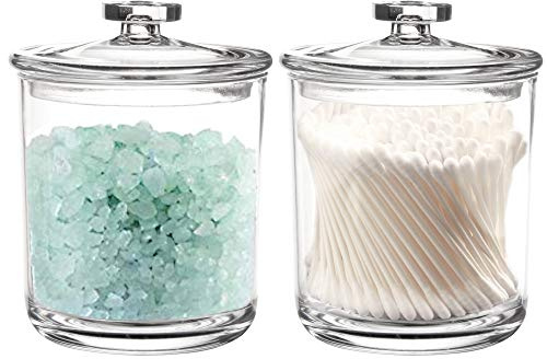 Youngever 2 Pack 450ML Clear Plastic Apothecary Jars, Re-usable Qtip Holder, Cotton Swab Holder, Bathroom Vanity Organizer for Cotton Balls, Cotton Swab, Qtips
