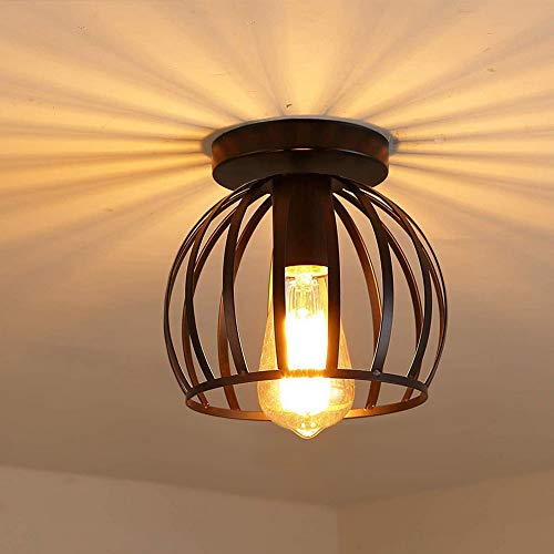 iDEGU Lampada da Soffitto Industriale Disegn Geometrico Gabbia in Metallo E27 Plafoniera Vintage Lampadario Soffitto per Camera da Letto Corridoio Soggiorno Cucina (20 cm, Nero)