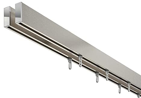 DécoProfi Gardinenstange Innenlauf 2-läufig Set rechteckig Above Silber Eloxiert/Verchromt I Länge: 320cm Aluminium für Deckenmontage I Als Gardinenschiene & Vorhangstange geeignet