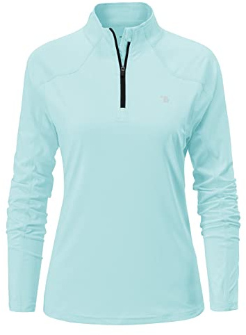 YSENTO Womens 1/4 Zip Running Tops Long Sleeve Sport Gym Top Training Casual Long Sleeve Golf Top(Sky Blue,S)