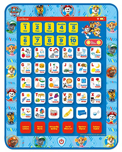 LEXIBOOK, Paw Patrol, Educational Bilingual Interactive Learning Tablet, Toy to learn alphabet letters numbers words spelling and music, English/Italian, Blue, JCPAD002PAi5