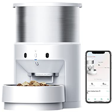 PETKIT Comedero automático para Perros y Gatos, Cuenco Giratorio automático, Control de porciones programable, 5 – 200 g por Comida y 20 s de Voz, para Perros y Gatos medianos y Grandes, 5 litros