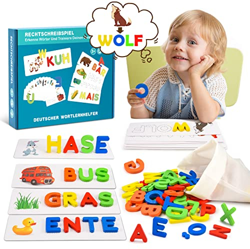EUCOCO Buchstaben Lernen Spielzeug ab 3 4 5 6 Jahre,Lernspiele ab 4 Jahre Geschenk Junge Mädchen 3-7 Jahre Montessori Spielzeug ab 1-6 Jahre Mädchen Junge Lesen Lernen Geschenke zur Einschulung