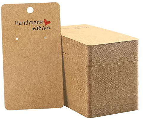 joycraft 200 Pack Kraft Earring Cards, 2x3.5 Earring Display Holder Cards,Handmade with Love Hanging Tags,Blank Brown Earring Tags for Selling,Hanging Earring,Jewelry,DIY Crafts,Retail