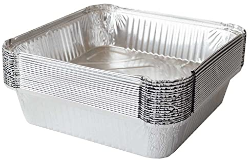 CafeTEq Large Aluminium Foil Trays Food Large Container with lids Oven BBQ Takeaway Roasting Freezing Storing (No 9) 9 x 9 x 2 (5)