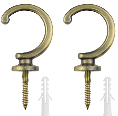 WZYTEU 4 Stück Zierhaken, Vintage Haken Vorhang für Aufhängen von Lichtern, Vorhängen, Seilen, Ketten, Blumentöpfen mit 4 Stück Expansionsrohr(Bronze)