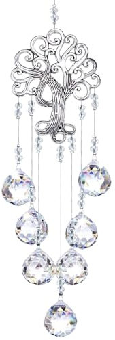 Pendentif prisme en cristal - Arbre de vie en métal - Boule de cristal à suspendre - Attrape-soleil - Feng Shui - Cristal pour décoration de jardin, fenêtre