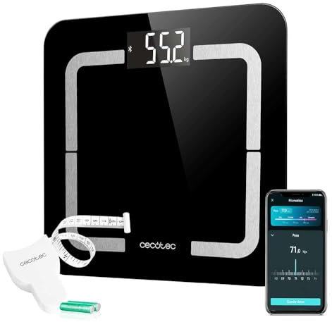 Cecotec Bilancia Pesapersone Digitale In Vetro Temperato Surface Precision Smart Healthy. Display LCD, Bluetooth, App Mobile, Metro A Nastro, Misurazione Precisa Fino 10 Parametri, Funzione Babyweight