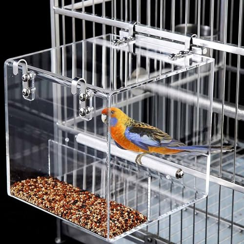 Automatic Bird Feeder for Cage, Automatic Acrylic Bird Feeder No Mess Bird Cage for Small Bird Parrots Canary Parakeet Budgerigar Crested Myna Cockatiel (Small)