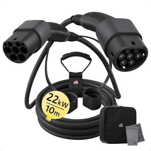 dé Typ 2 Ladekabel, 22kW Ladekabel Elektroauto Typ2[22kW, 3-Phase, 32A] 10m mit Tragetasche, Kompatibel mit Model 3, e-UP, ID.3, Zoe, forTwo, Kona, e-Tron und andere EV, Elektroautos, PHEV