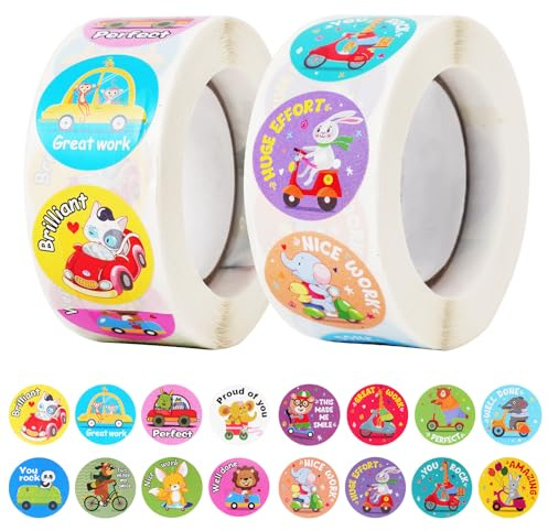 UKOICO 1000 Pieces Stickers for Kids,Cute Cartoon Animal Reward Stickers Suitable for Childers,Students,Classroom,School,Home,Party (1 / 2 Rolls)