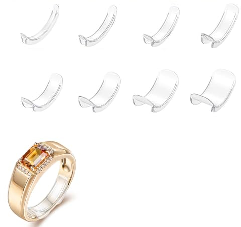 Lot de 8 réducteurs de bague - Avec 1 pansement adhésif - Insert d'anneau pour réduire la taille - Ajusteur de taille de bague pour homme et femme, Plastiques