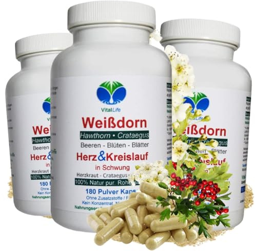WEISSDORN Weißdorn HERZ-KREISLAUF 540 Kapseln 3x180 HERZKRAUT NATUR pur Weißdornbeeren & Weißdornblätter & Weißdornblüten. OHNE ZUSATZSTOFFE. 27100-5