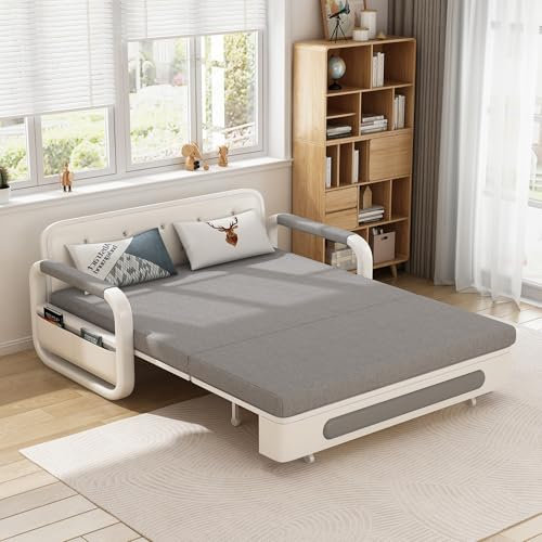OLEYLUCKLIVE Ausziehbares Schlafsofa - Sofa mit Schlaffunktion und Stauraum, Schlafcouch für kleine Räume und Wohnzimmer, Dunkelgrau und Weiß (150cm)