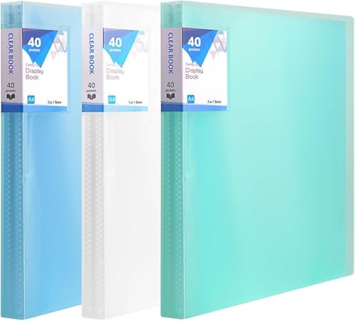 A4 Display Folder 40 Pockets, Binder with Plastic Sleeves Art Portfolio Folder with Clear Sheet Protectors for Certificate, Artwork & Documents ，3 Pack