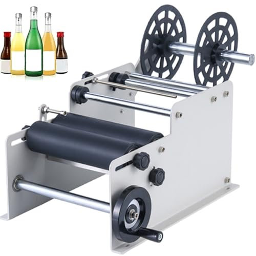 etiketteringsmaskin för rund flaska, manuell etiketteringsmaskin för flaskor, självhäftande etiketteringsmaskin, etikettbredd 10-130 mm (White)