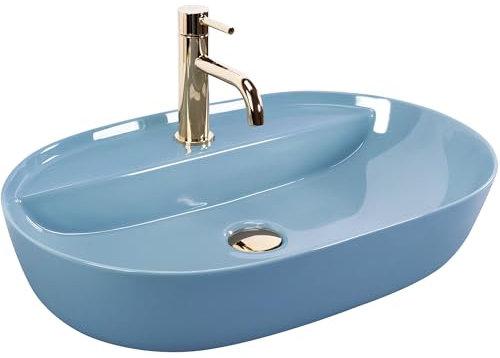 Rea Lavabo da appoggio Aura 61 L.Blue Shiny Lavabo Bagno 61 x 41 x 13 cm in Ceramica (blu)