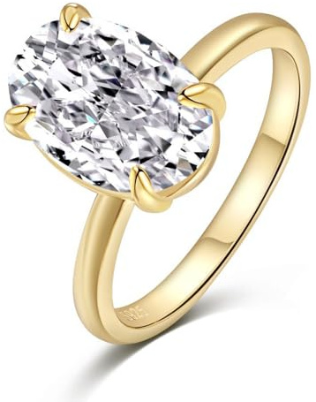 3.5CT Lab Grown Diamond Ring, Oval Cut Engagement Ring for Women, D Color VVS1 Clarity Wedding Band, 18K White Yellow Gold Vermeil Simulated Diamond Travel Rings (18K Yellow Gold-Vermeil,6)