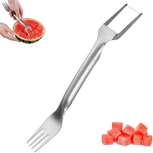 Forchetta 2 in 1 per affettare anguria, in acciaio inox, coltello a doppia testa per anguria, forchetta per tagliare frutta 2 in 1, gadget per feste, campeggio, cucina (1)