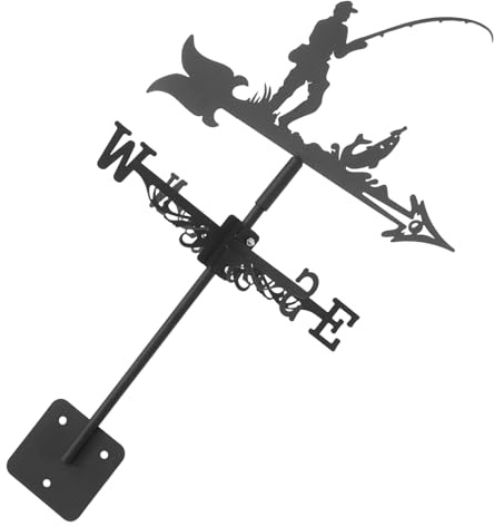 Hemobllo Veleta De Pescador De Hierro para Decoración De Jardín Veleta De Tejado con Estatua para Patio Cabaña Decoración Exterior Indicador De Dirección del Viento