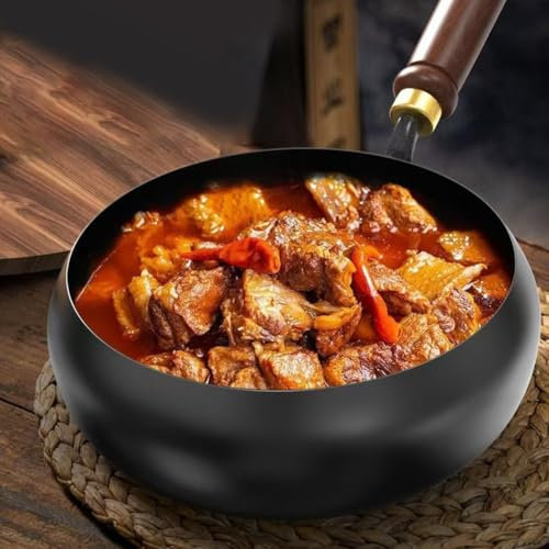 Casserole forgée à la main, casserole en fer non revêtu, poêle de cuisson en métal à rétention de chaleur, pour cuisson lente, friture à haute température, 26,5 × 13,5 × 27,5 cm (A)