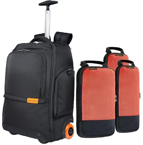 EVERKI Wheeled 123 Laptop Rolling Backpack Black 32L & Packing Cubes 3-Pack