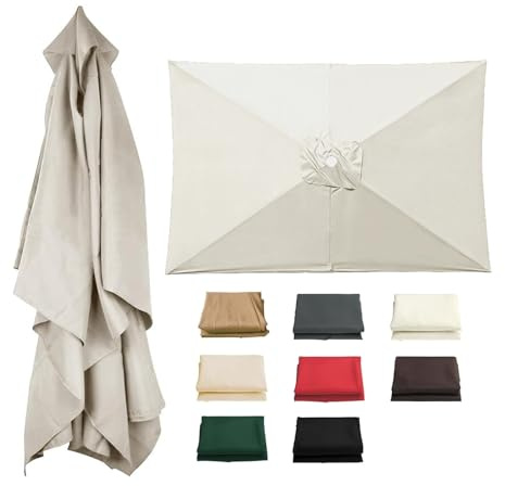 Copertura Di Ricambio Per Ombrellone Da Giardino, Telo Di Ricambio Per Ombrellone Rettangolare 3x2M 6 Stecche, Parasole Impermeabile E Resistente Ai Raggi UV, Vela Di Ricambio In Tessuto(Light-beige)
