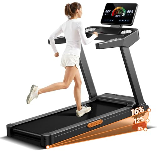 UMAY 14KM/H Tapis de Course Pliable Inclinable 16%, Moteur 3,5CV | Tapis de Marche avec Surveillance de Fréquence Cardiaque, Treadmill Home avec Moteur 3,5CV et Affichage LED, Charge Max 180KG