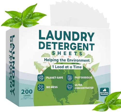Fogli Detersivo Bucato 200 Lavaggi (100×2 Fogli), Detersivo Universale Senza Plastica ed Ecologico, Biodegradabile e Solubile in Acqua, Compatto e Ideale per Viaggi e Casa