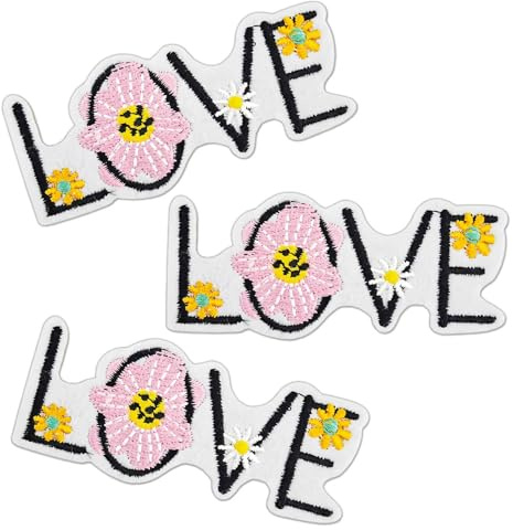 3Pcs Flower Letter Love Iron-on Embroidered Patches for Backpacks