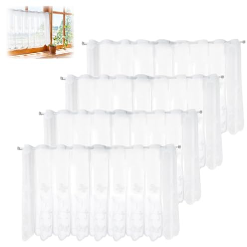 Wjelet 4 stycken fönstergardiner moderna – bistrogardin 130 x 45 cm, halvtransparent, broderad, med öljetter, korta gardiner för kök, vardagsrum, skåp, husvagnar