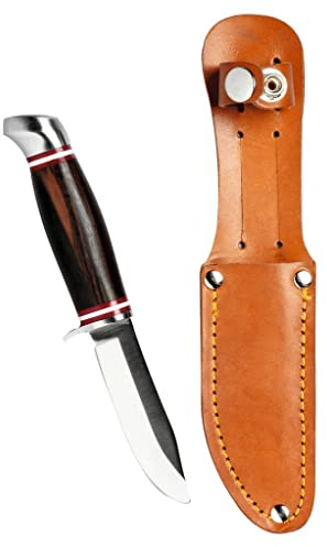 moses. Expedition Natur Kinder Outdoor-Messer, Gürtelmesser mit Fingerschutz, Schnitzmesser mit Holzgriff und Lederhülle – Perfekt für Outdoor-Erlebnisse wie Schnitzen und Camping, Edelstahl
