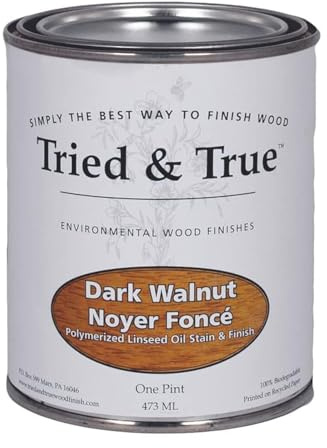 Tried & True Dark Walnut Stain & Finish, Pint – Linseed Oil Wood Stain, Ideal for Home Improvement, Furniture, & Kitchen Wood Projects, Natural Wood Stain & Finish, Pigmented Danish Oil