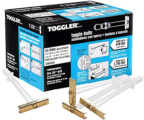 Toggler 25024 Ancrage pour corps creux M6 (pour épaisseur de plaque 10-92 mm, pour charges lourdes, diamètre du trou de perçage 13 mm, 50 pièces)