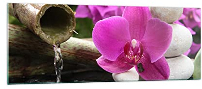 Vidrios decorativos Orquídea bambú decoración spa Cuadro Sobre Vidrio Moderno 140x50cm Decoracion Salon Cocina Cuadros Pared Impresiones Grande XXL Impresión en Cristal Wall Art Prints GAB140x50-2666