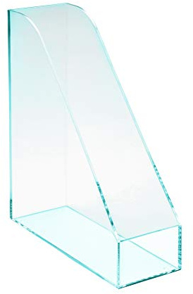 Osco Acrylic Magazine Rack File Sorter, Extra-Wide Desk Floor File & Magazine Holder, Thick Premium Acrylic Display for Office, Home, Study - Glasslook (Single)