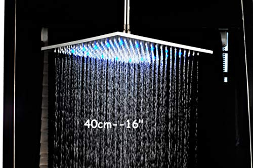 Moderne 40 x 40cm Luxus LED Regendusche Einbau-Duschkopf Deckenbrause Quadrat Überkopfbrause 3 LED Farbe: Nickel gebürstet