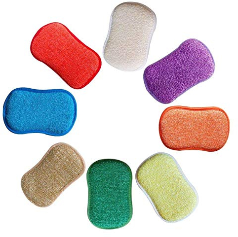 Cikuso La Cuisine antibactérienne en Microfibre tampons à récurer éponge Double éponge pour éponges Non abrasives, idéal pour Les poêlons antiadhésifs, Paquet de 5 Couleurs aléatoires