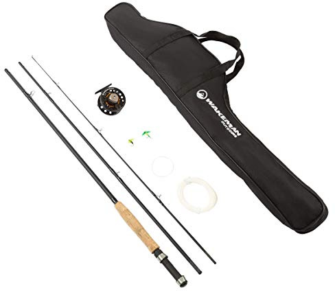 3-Piece Fly Fishing Rod and Reel Combo Starter Kit - 97-Inch Collapsible Fiberglass and Cork Fishing Pole with Case and Accessories by Wakeman (Black)