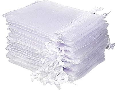 FINGOOO 100Pcs 7x9cm Organza Bags Wedding Favour Bags Small White Gift Bags Fabric Party Pouches with Drawstring for Jewellery Sweets