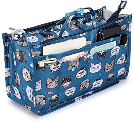 Ignpion - Bolsa organizadora para bolsos de mano, 13 bolsillos, extensible, con cierre de cremallera, bolsa para pañales con asa, diseño de gatos