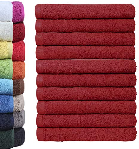NatureMark 10er-Set Frottee-Waschlappen für Gesicht und Hände – 100% Baumwolle, weich und saugfähig – 30×30 cm, Bordeaux rot