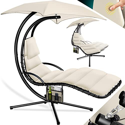Kesser® Chaise Longue à Bascule de Relaxation Suspendue Flottante avec Parasol, Hamac Poids Maximal de 120 kg, Métal Plastique
