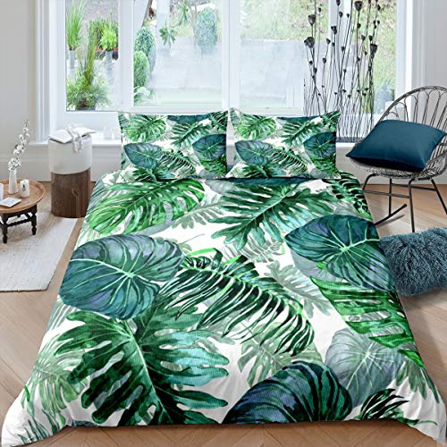 Flickor palmblad täckskydd gröna tropiska löv sängkläder set hawaiiansk botanisk täcke för barn barn kvinnor natur tema överkast rum dekor sängkläder kingsize