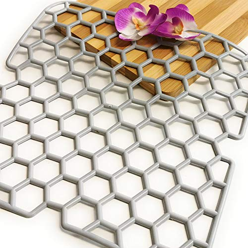 Kerafactum Tappetino in Gomma per lavello, Tappetino antigoccia Antiscivolo per cassetti, Tappetino Protettivo Quadrato per lavello, Tappetino Protettivo Antiscivolo per lavello Colore Grigio 2 Pezzi