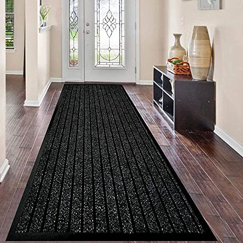 Long Hallways Runners 80 x 300 cm, Black - Heavy Duty Dirt Trapper Barrier Mat Waterproof Strong PVC Rubber Backing Anti Slip Floor Mat
